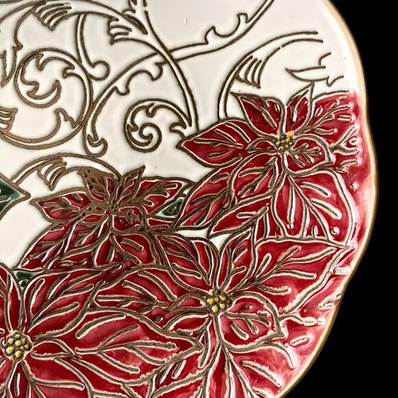 Holiday Poinsettia Flower Serving/Dinner Plate By: Spectrum Designz - Picture 2 of 7